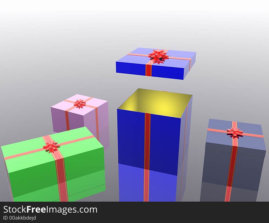 The big gift decorated by a bow and a ribbon. 3D. The big gift decorated by a bow and a ribbon. 3D