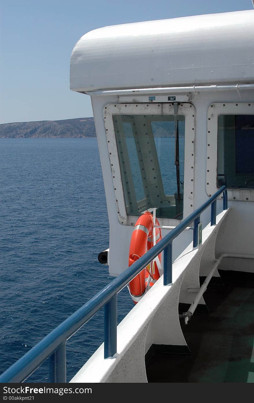 Big red salvation belt on the passenger ship