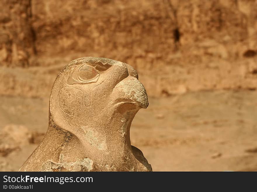 Sandstone Statue of the God Horus at the Temple of Hatshepsut, Luxor, Egypt.