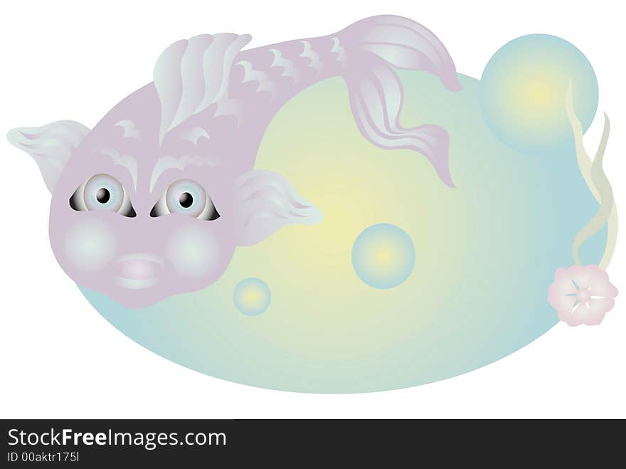 Fish in water with bubbles and a flower. Fish in water with bubbles and a flower.