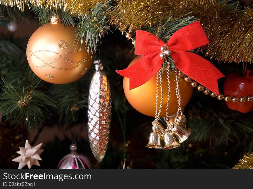 Beauty christmas tree decoration close-up. Beauty christmas tree decoration close-up