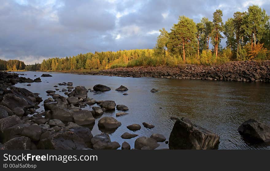 Autumn river landscape in North Europe