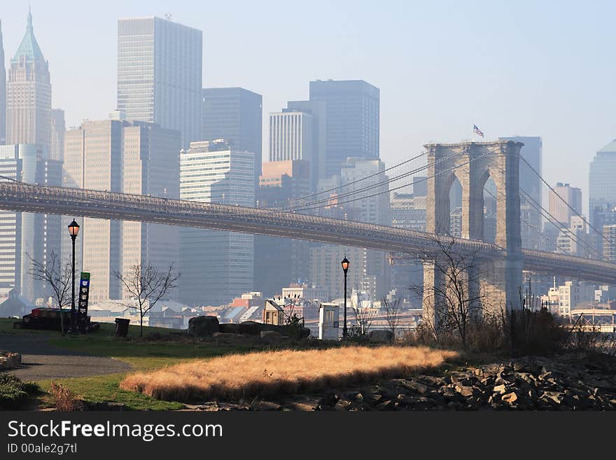 Brooklyn bridge looking west to Manhattan