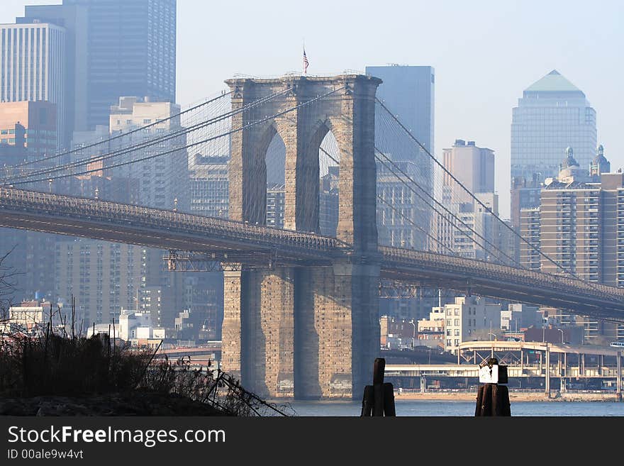 Brooklyn bridge looking west to Manhattan