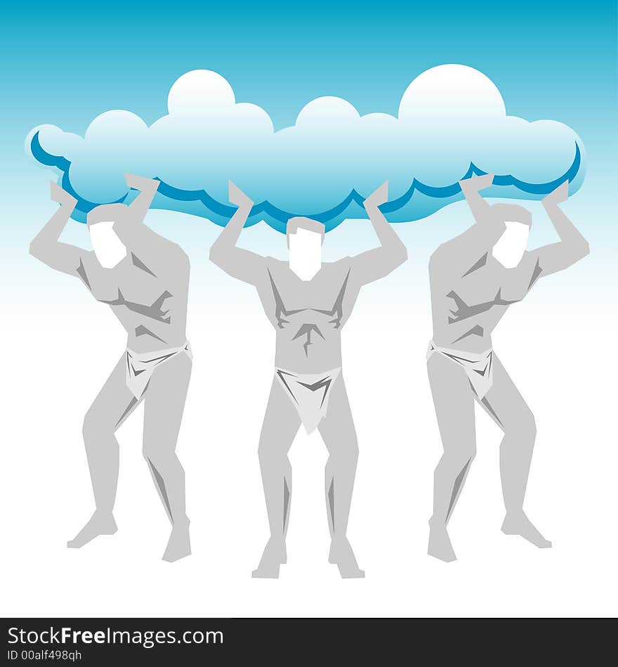 Three man's figures hold a cloud, vector. Three man's figures hold a cloud, vector.