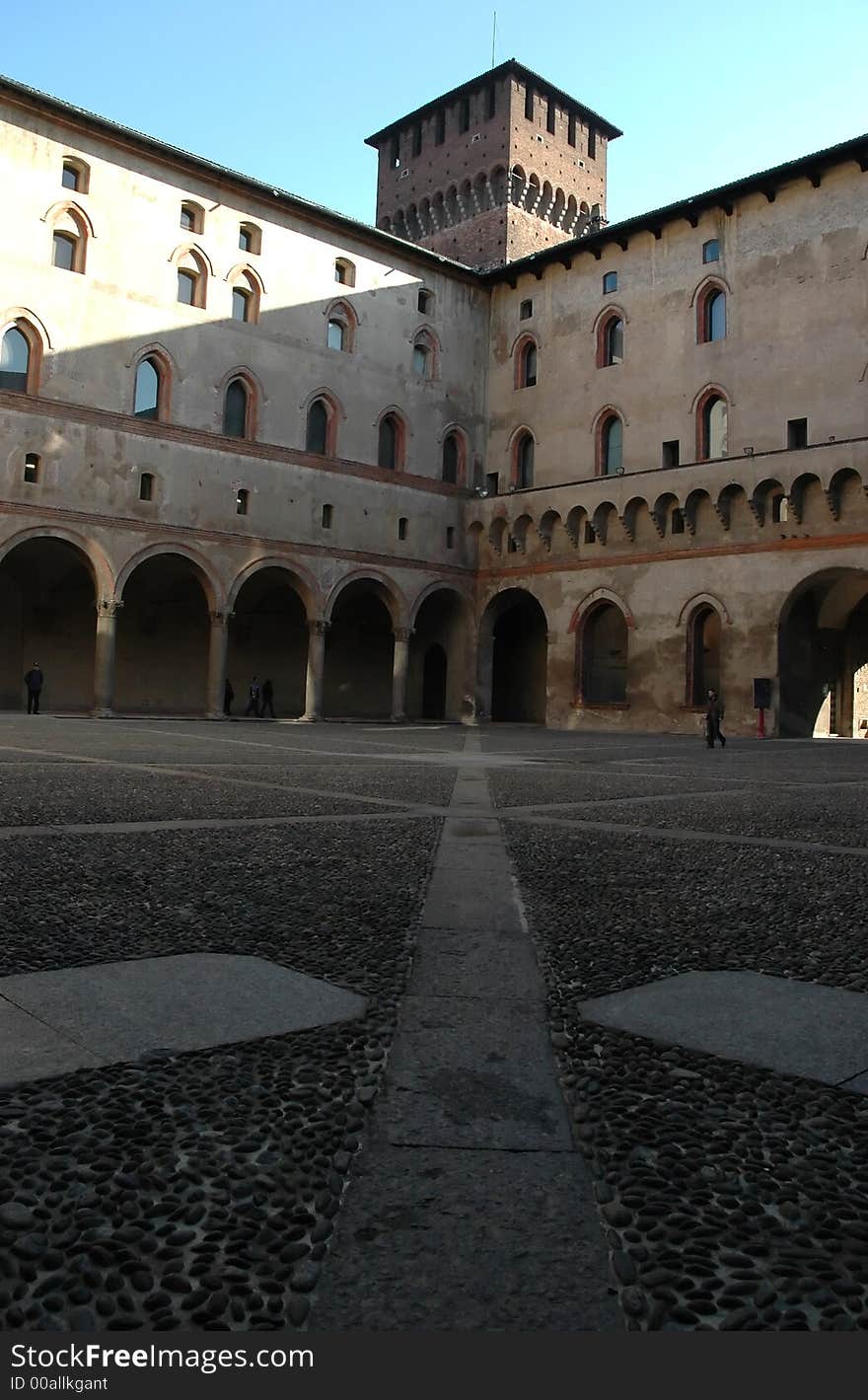 Picture of the interior courtyard of Sforzesco Castle in Milan, Italy.