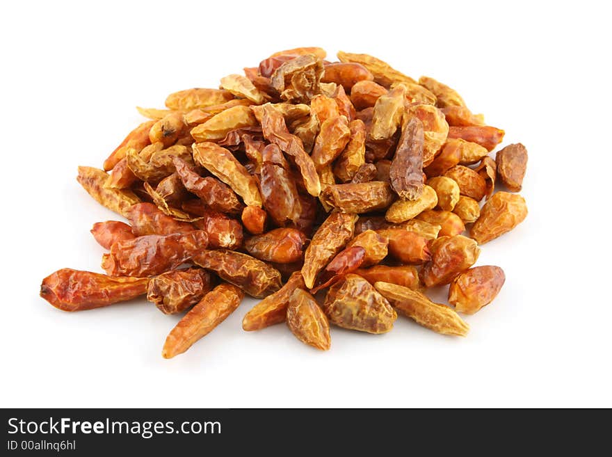 Dried Chilies on an isolated background.