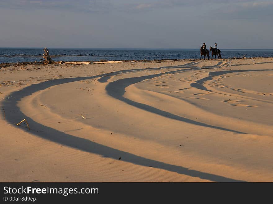 Sea, sand, tracks, horse, seacoast. Sea, sand, tracks, horse, seacoast