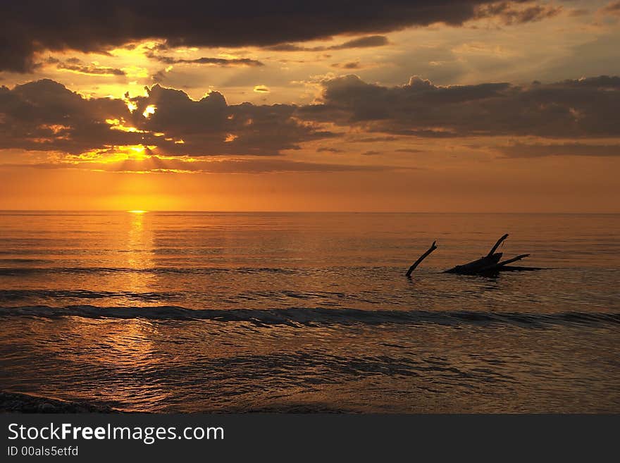 Sunset, sea, water, evening, reflections, sand. Sunset, sea, water, evening, reflections, sand