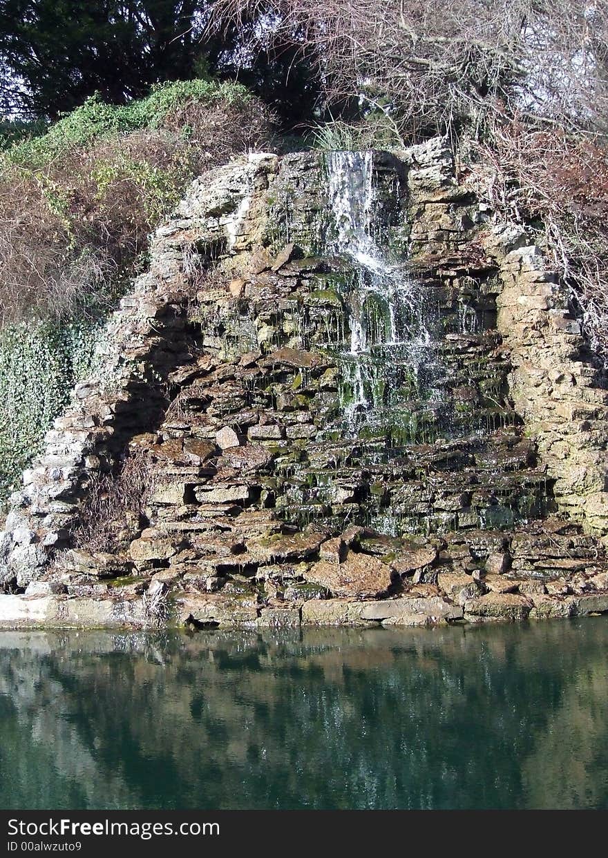 Waterfall on pond