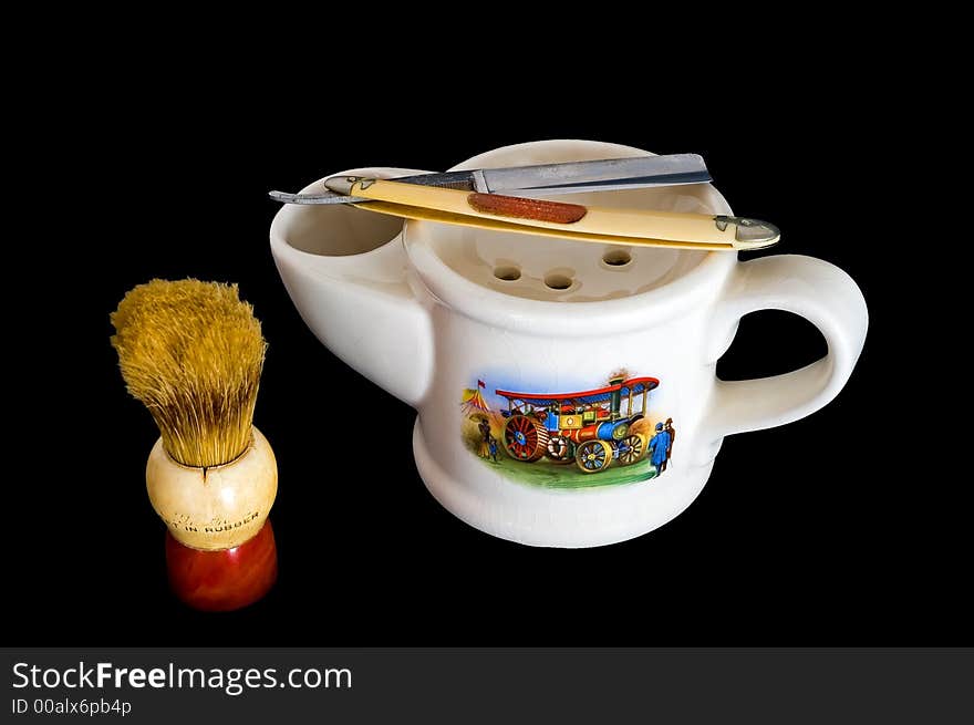 Shaving Mug, Brush and Straight Razor