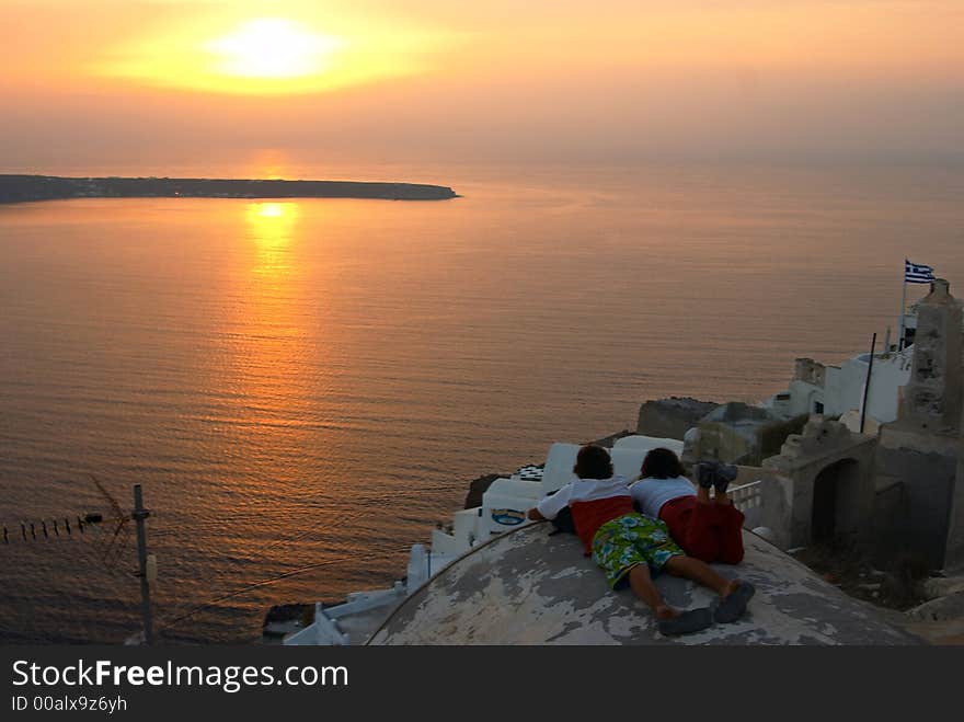 Traditional greek village, Oia, Santorini, sunset