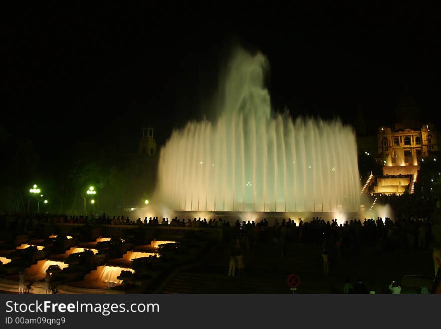 Montjuic (magic) fountain in Barcelona at night