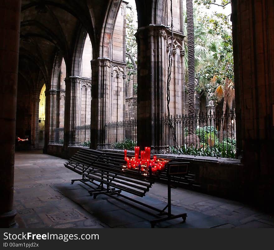 The red candles in a church