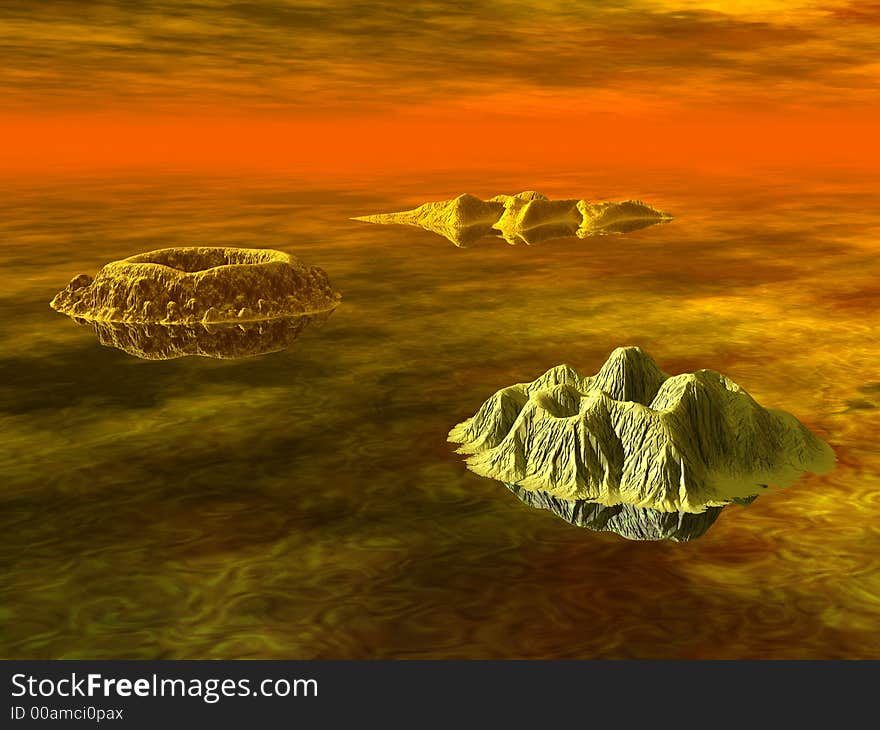 Surreal landscape - digital artwork. 3D scene.