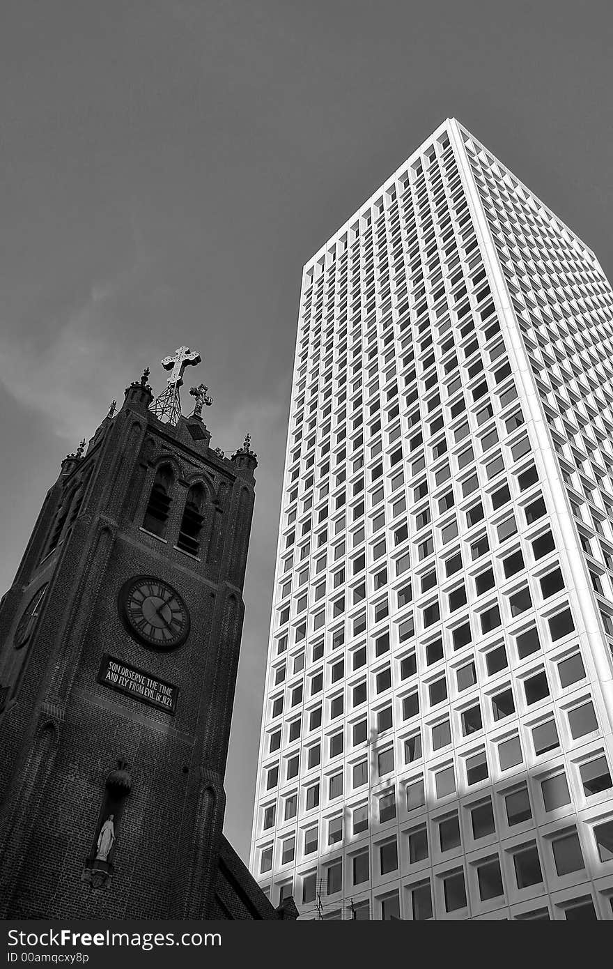 Picture of old church and modern building in San Francisco downtown. Picture of old church and modern building in San Francisco downtown.