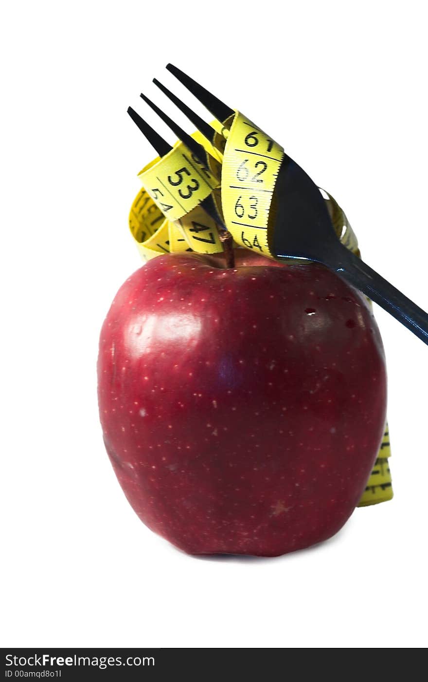 Apple, autumn, centimeter, centimetre, crutch, cutlery, diet, drew, drop, eat, fall, fork, fruit, loose, measure, prong, red, vitamin, water, weight, yellow,