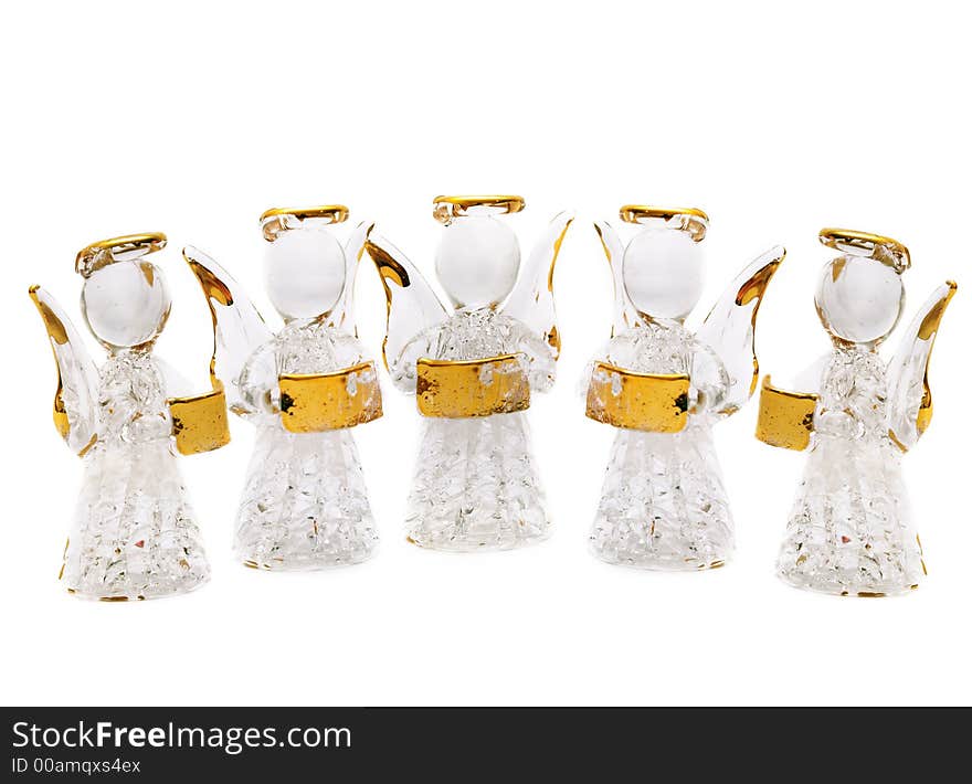 Five figurine Christmas angels isolation over white