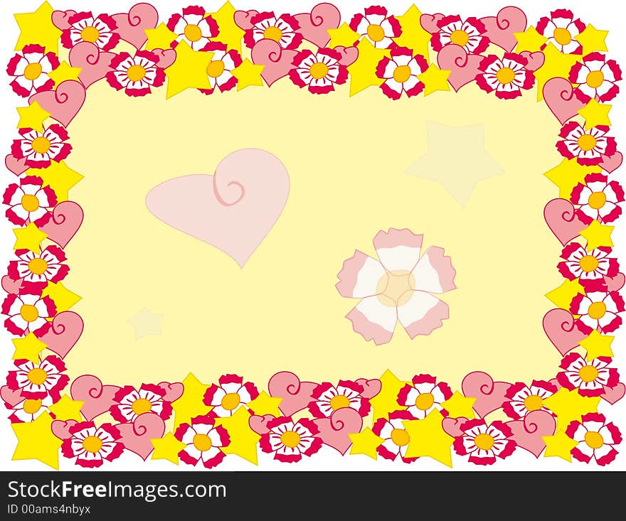 Holiday frame with stars, hearts and flowers. Holiday frame with stars, hearts and flowers