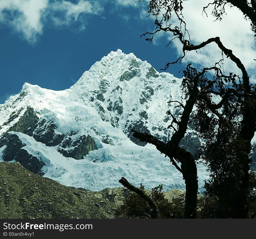 Summit Alpamayo in Cordilleras mountain. Summit Alpamayo in Cordilleras mountain