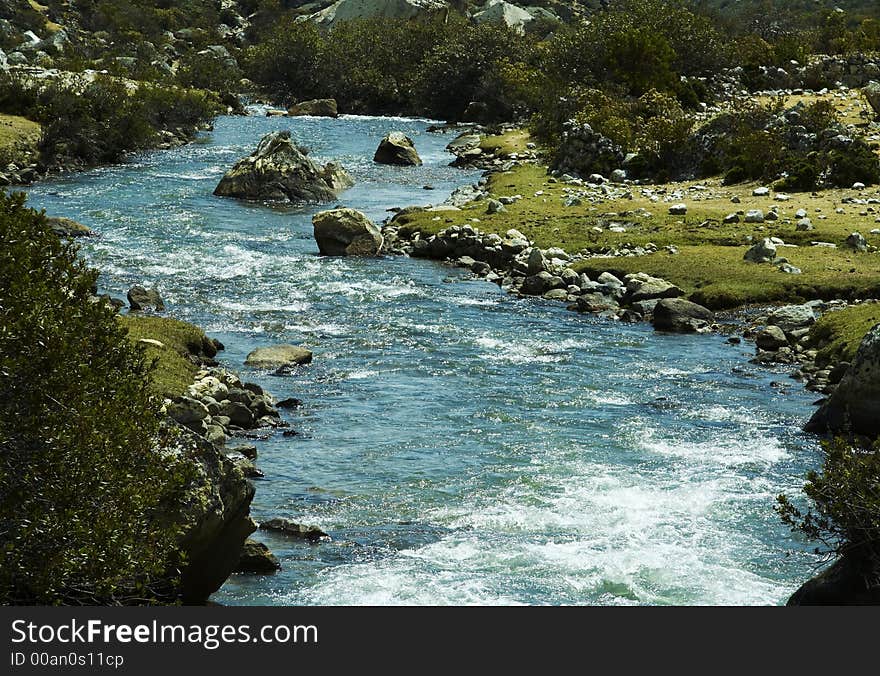 Clean blue river in Cordilleras mountain