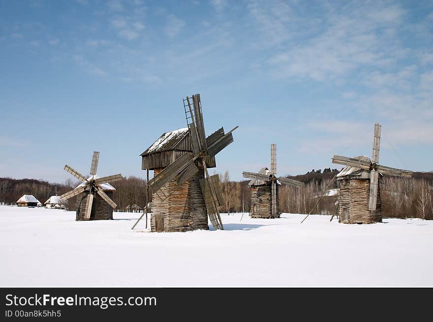 Windmill in the winter hills