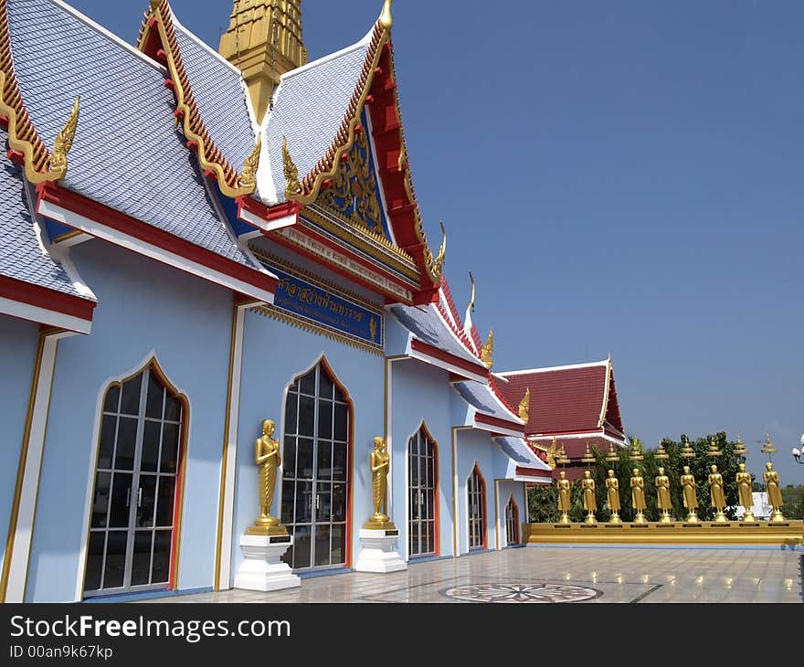 Blue and golden Buddhist temple in Thailand. Blue and golden Buddhist temple in Thailand