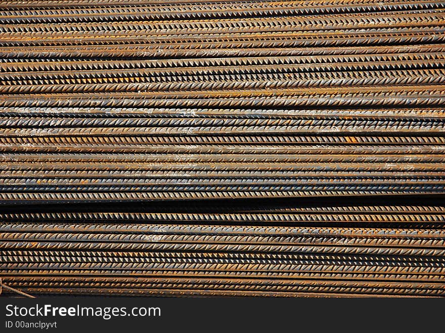 Rusty reinforcement rods texture, background, found at a construction site