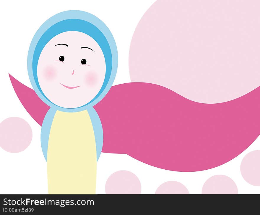 Illustration veiled girl with girlish background