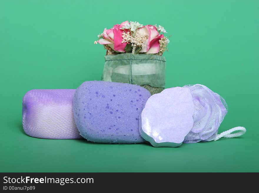 Spa / personal hygiene items rose on green chroma key background