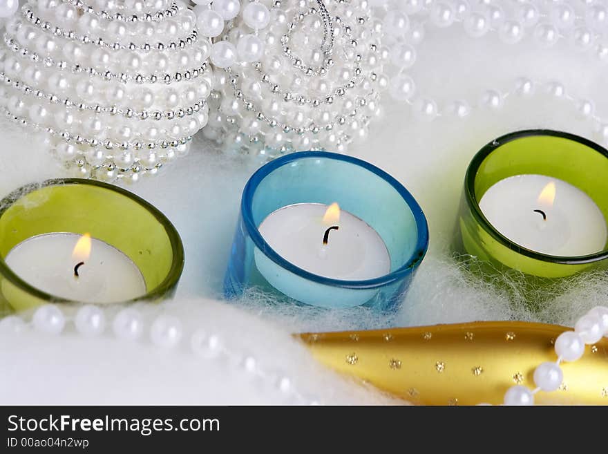 The burning candles and ornaments on show. The burning candles and ornaments on show