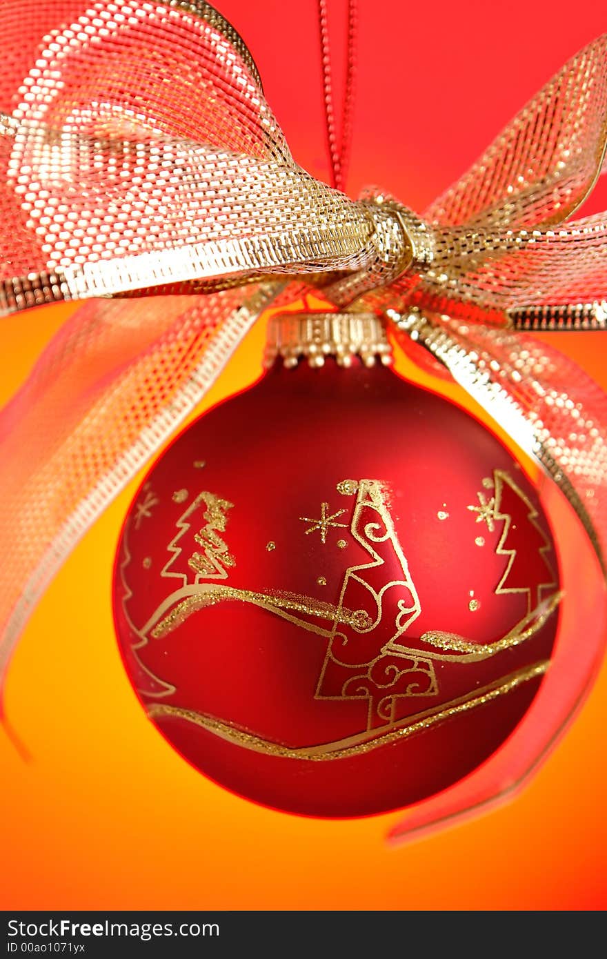 Hanging ball ornament with ribbon. Hanging ball ornament with ribbon