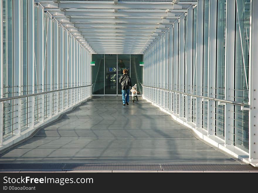 Father and son in corridor