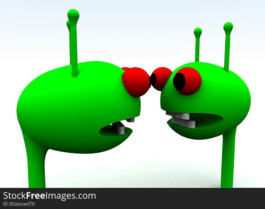 A computer created image of a pair of  traditional little green man. A computer created image of a pair of  traditional little green man.