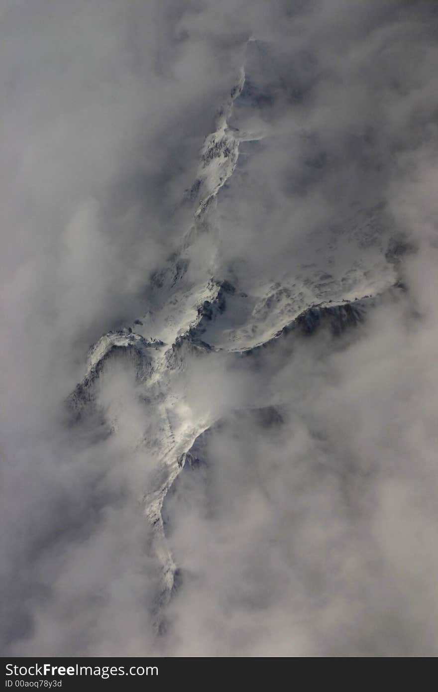 Black mountains in the mist