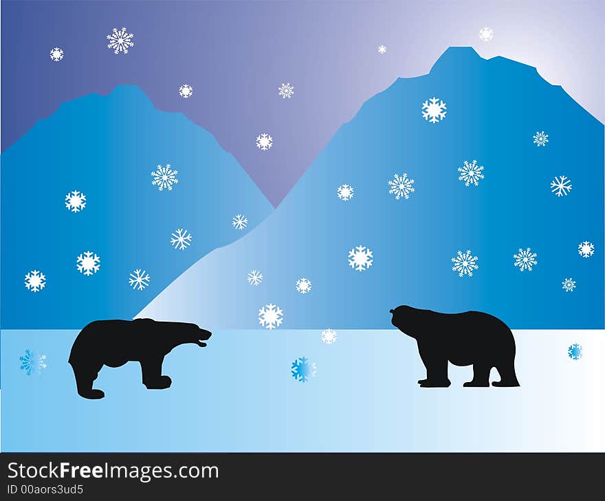 Colored background with frozen mountains and polar bear shapes. Colored background with frozen mountains and polar bear shapes