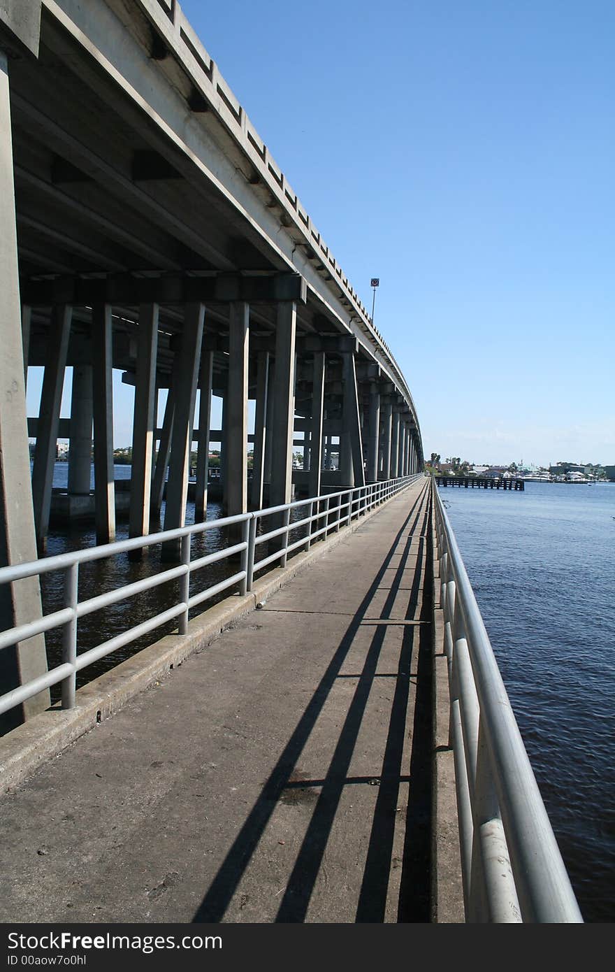 View of long fishing bridge