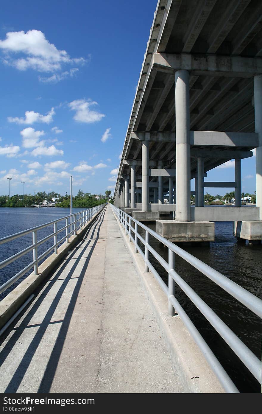 View of long fishing bridge. View of long fishing bridge