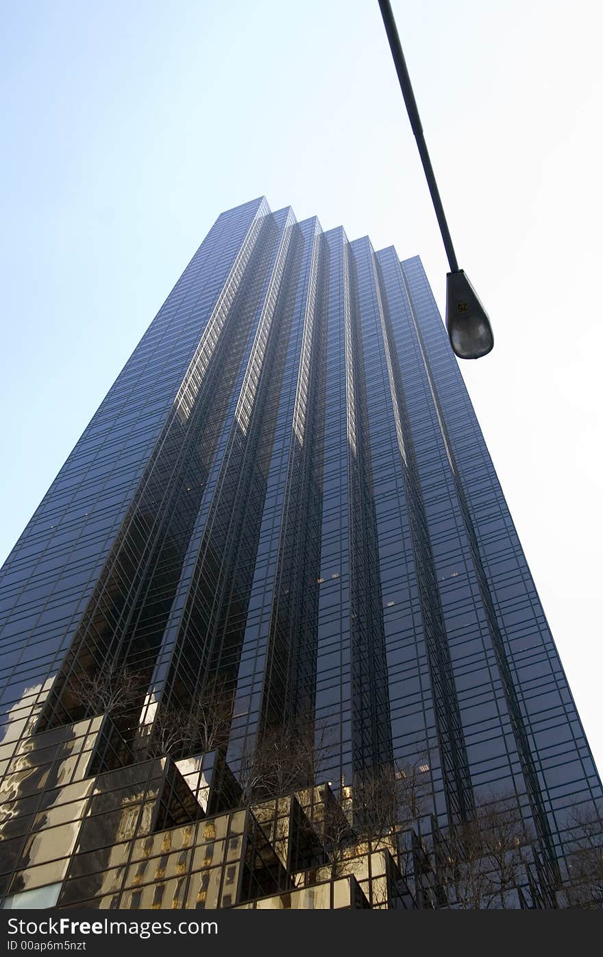 Trump Tower Buiding in New York City with lamp post in foreground. Trump Tower Buiding in New York City with lamp post in foreground