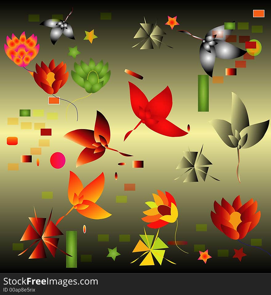 Background with flowers and leaves