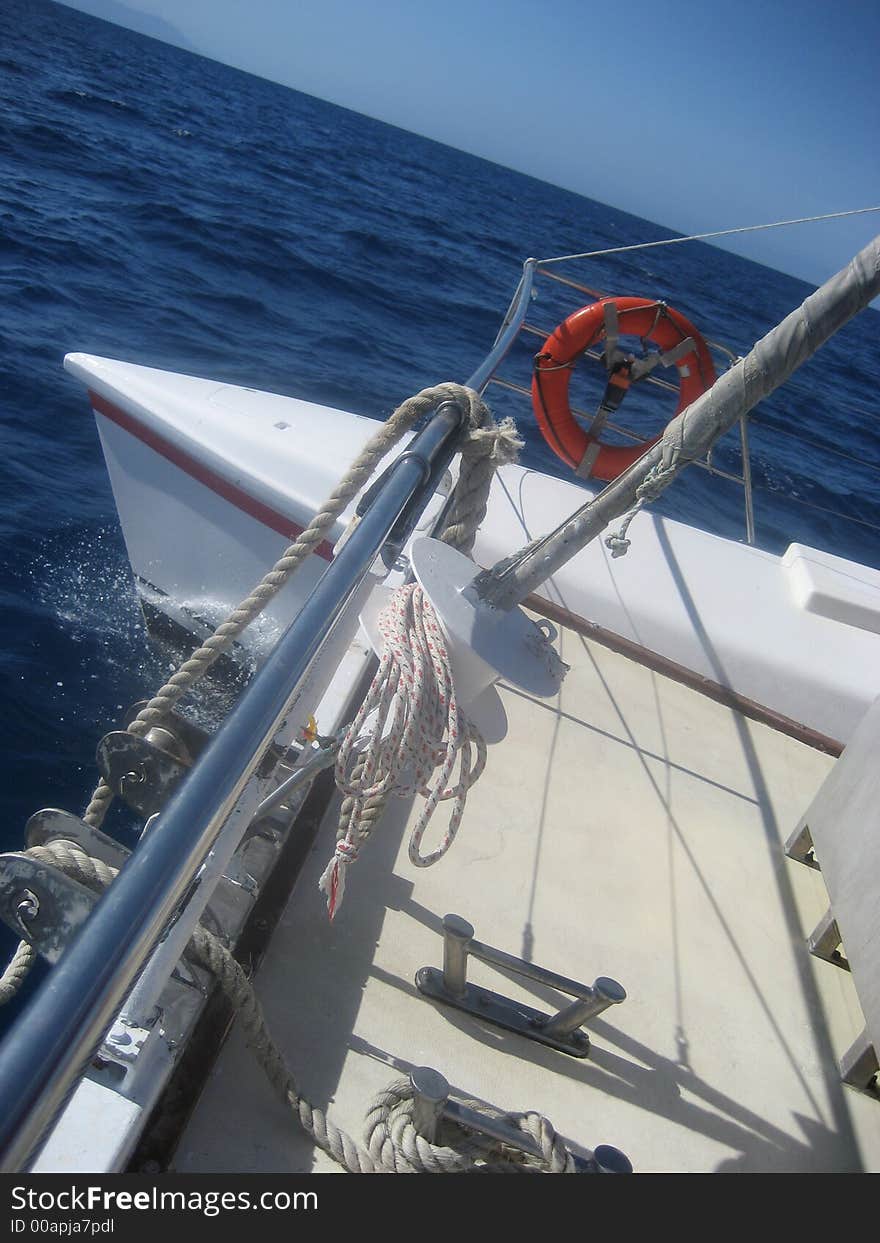 Boat rail and rigging on a yacht. Boat rail and rigging on a yacht