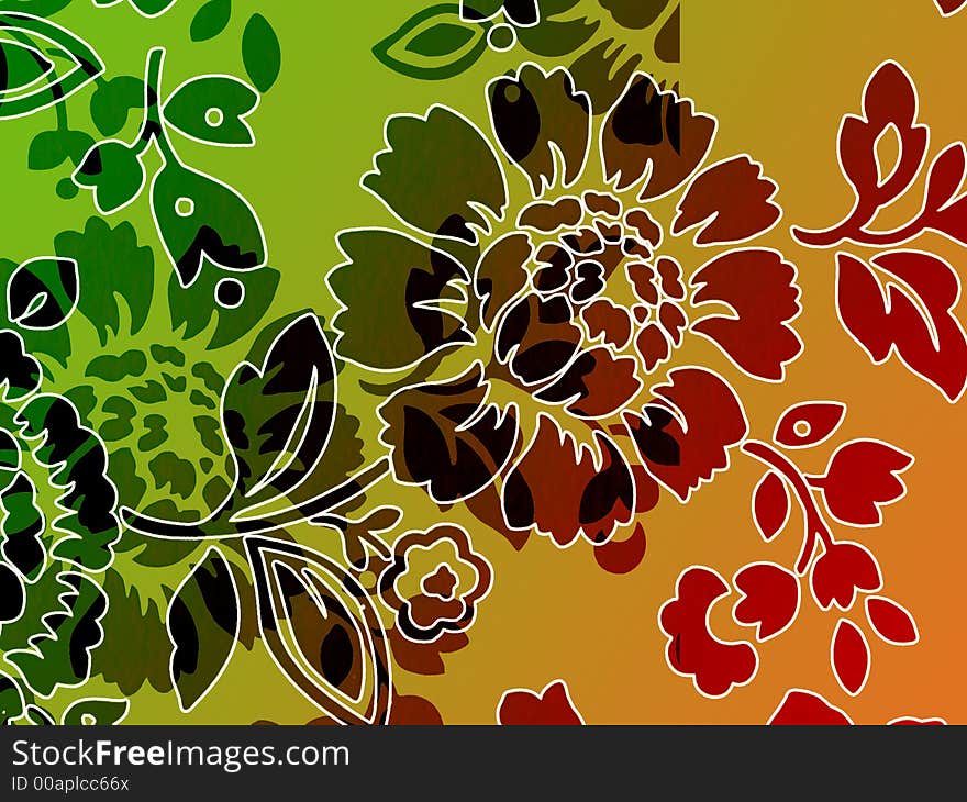 Floral background, green, orange, warm brown. Floral background, green, orange, warm brown