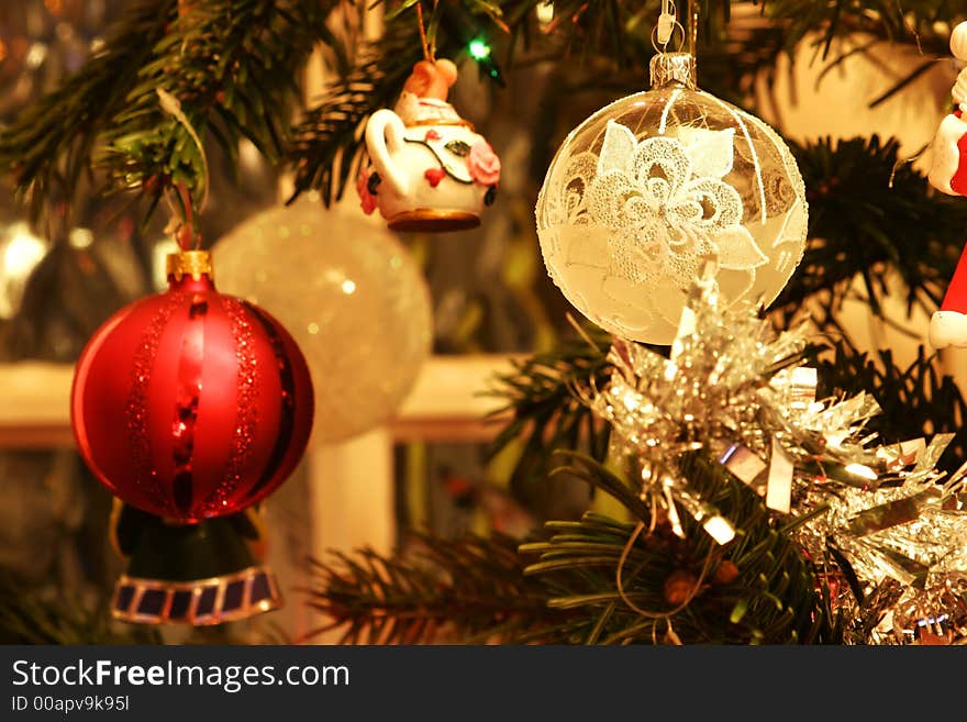 A bauble hanging on the Christmas Tree. A bauble hanging on the Christmas Tree