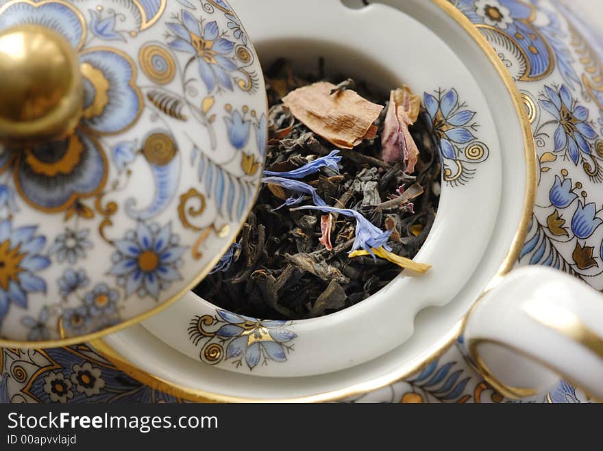 Tea in porcelain teapot