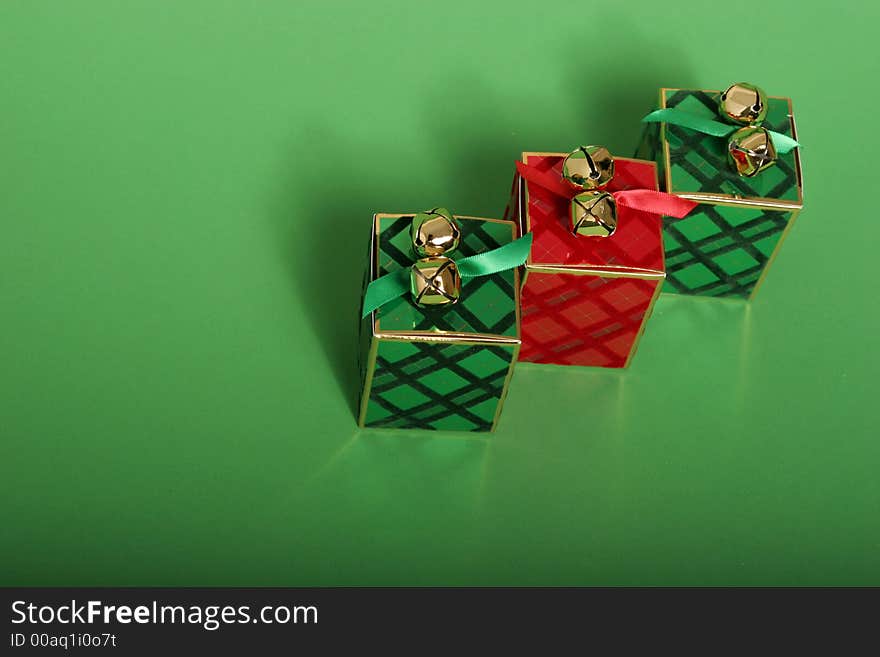 Christmas presents on green chroma key background