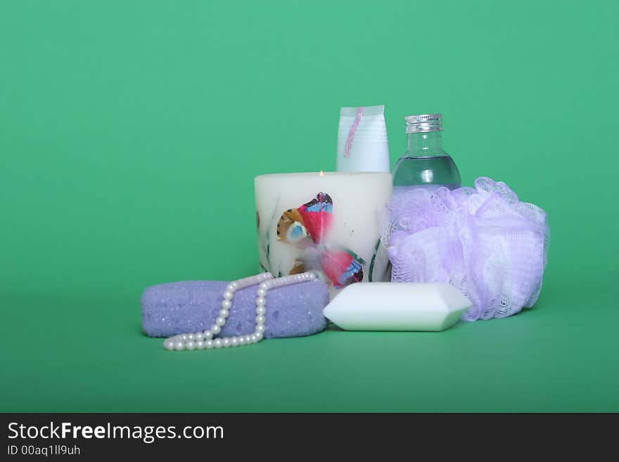 Personal hygiene items on green chroma key background. Personal hygiene items on green chroma key background