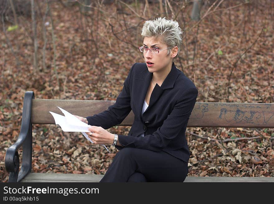 Business Woman Outdoor Reading