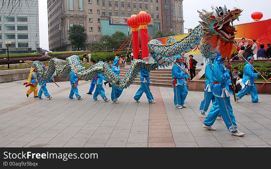 Chinese Traditional Dragon Dance Troop