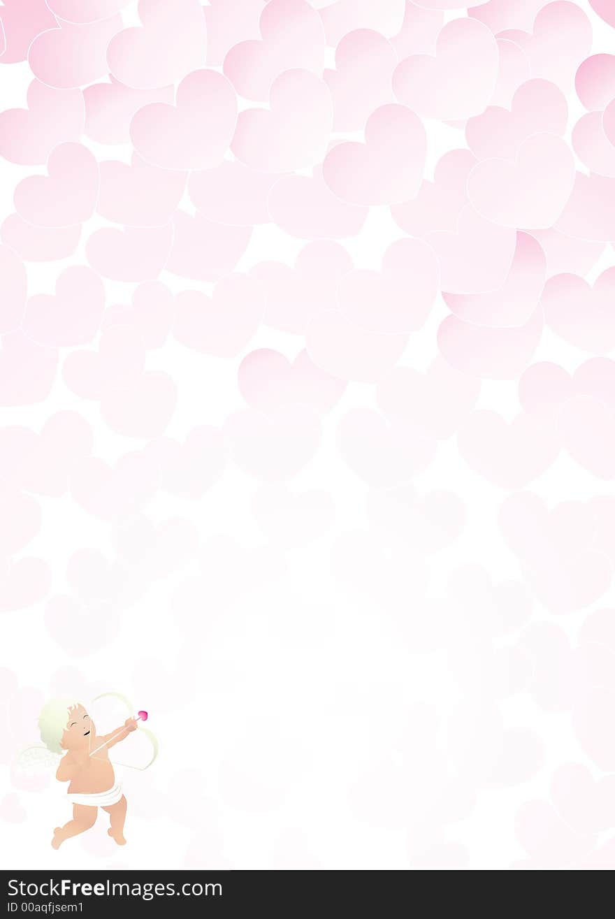 Love letter background with a cute cupid at the bottom. Love letter background with a cute cupid at the bottom