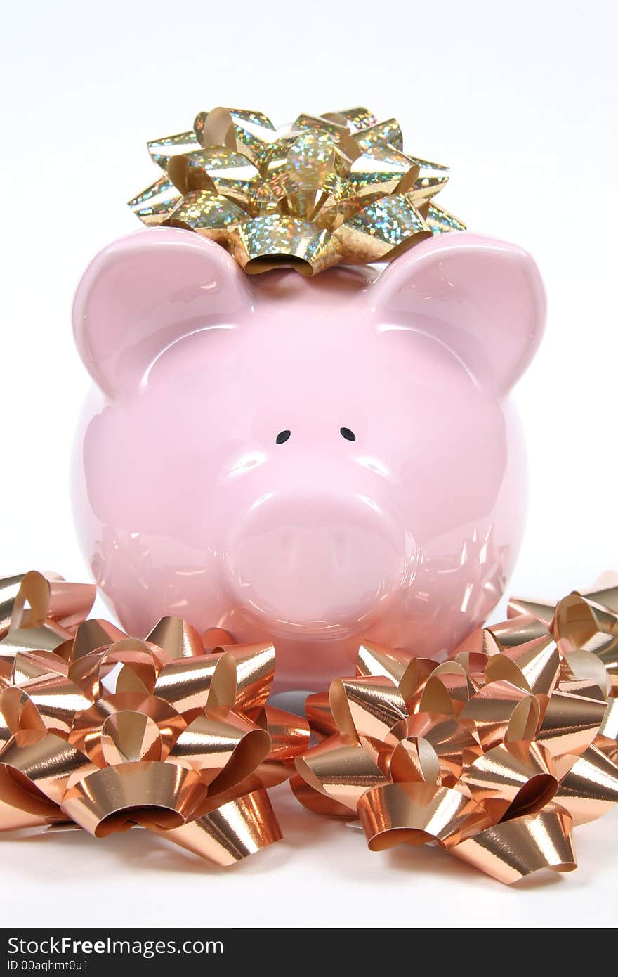 Pink Piggy Bank with Christmas bows